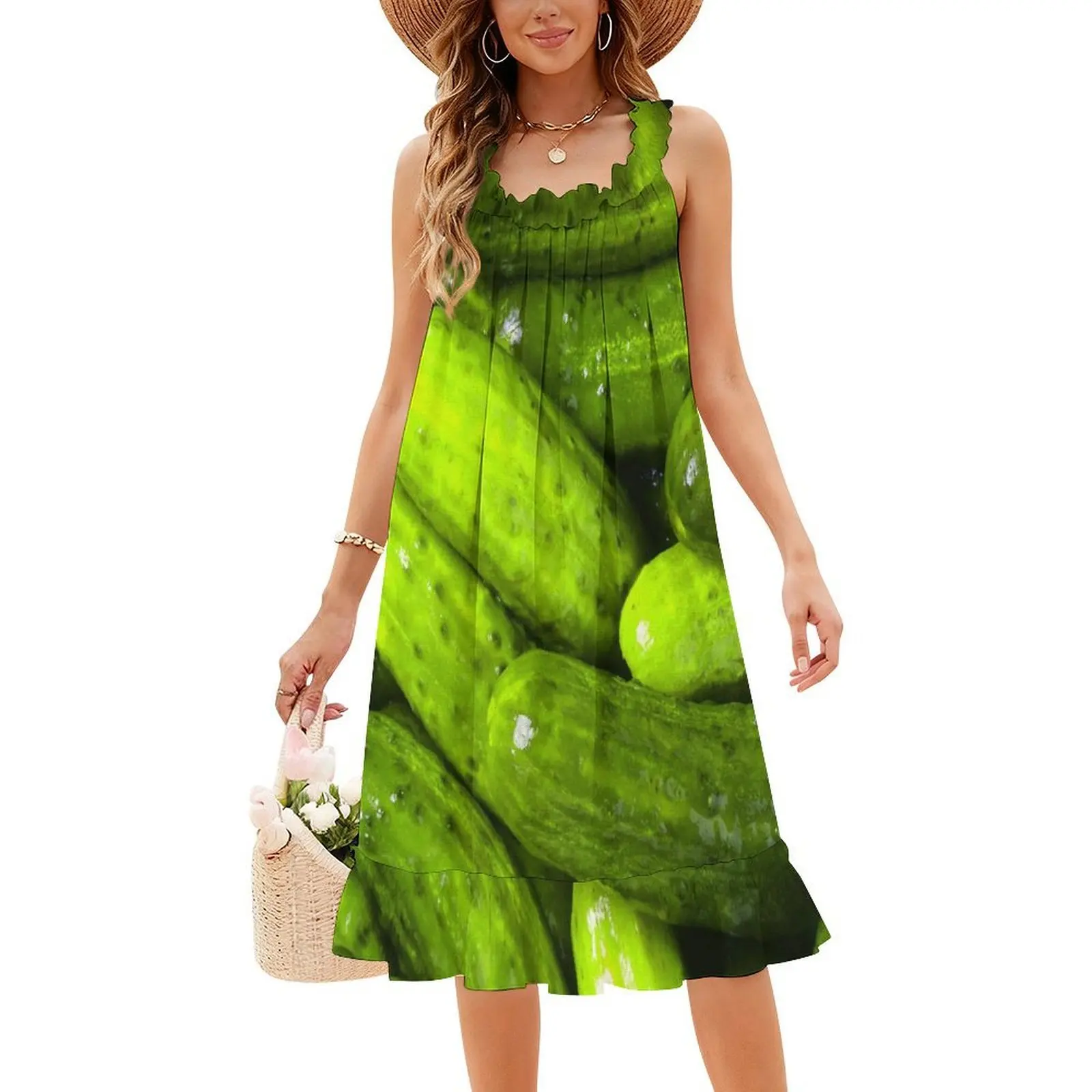 المخللات الحب المخللات الخضراء خمر فستان بوهيمي نفخة الأكمام أو خيارات بلا أكمام للنساء فستان المخللات الأخضر المخلل الكرة #4