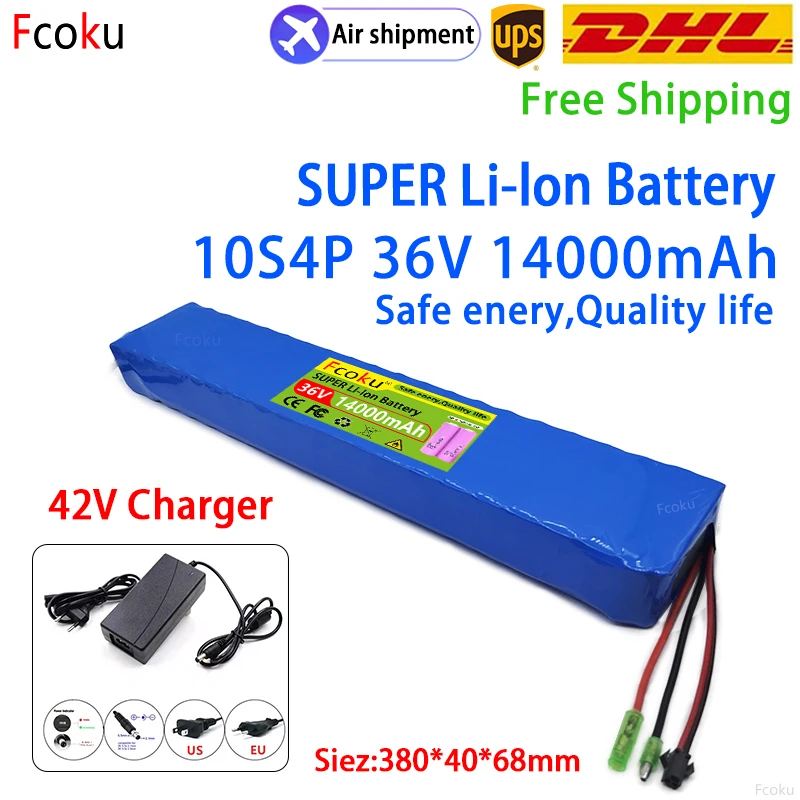 

New 18650 Battery Pack 10s4p 36 V 14AH High Power 800 W, Suitable for Electric Bicycle Lithium Battery with Charger Sales