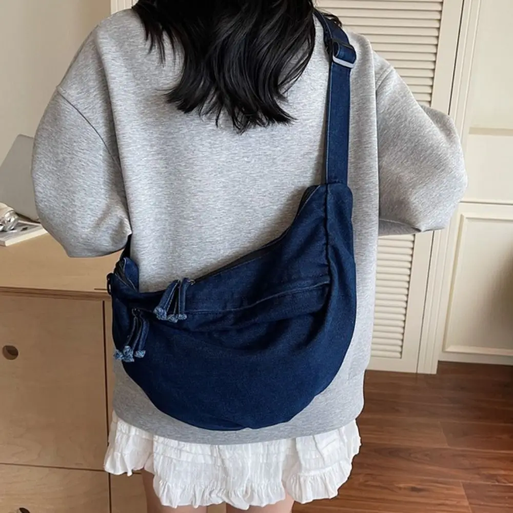 

Модная холщовая сумка для пельменей в американском стиле в стиле ретро Harajuku, джинсовая сумка через плечо на молнии с регулируемым ремешком, повседневная большая сумка на каждый день