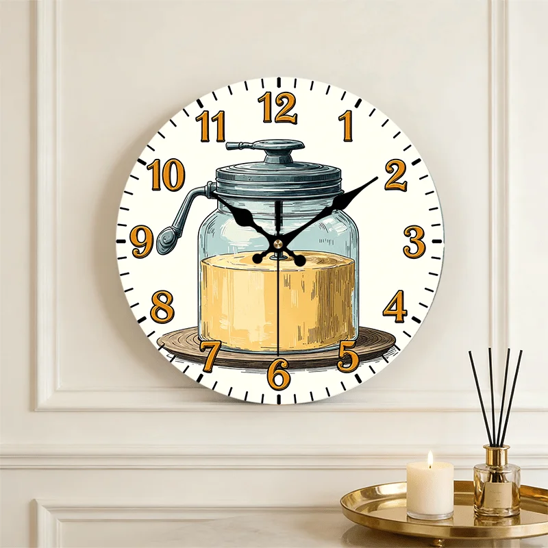 2D Flat. 1pc, Retro Wooden Wall Clock, Creative Design Timepiece, Essential Home Decor. Silent Round Clock, Perfect for Bedroom, Living Room, Office, Kitchen, And Bathroom, 12-Inch (AA Battery Not Included)