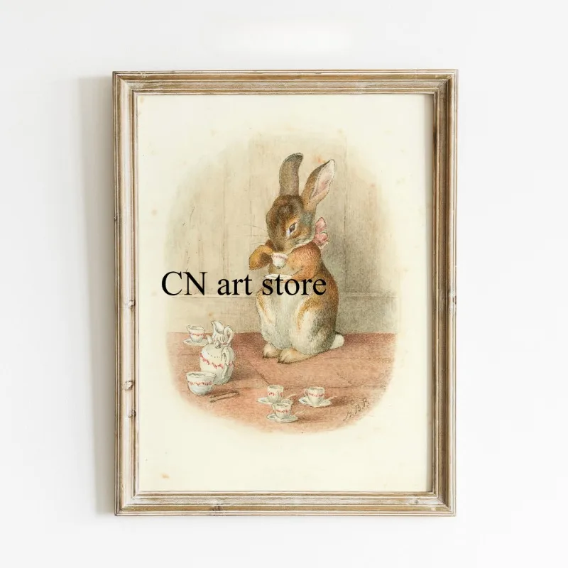 Vintage Bunnies Collection Beatrix Potter Rabbit Cute Nursery Art Poster Canvas Painting Wall Print Picture for Room Home Decor
