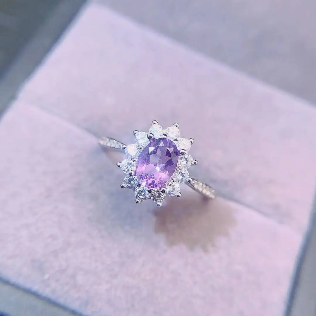 KJJEAXCMY New Jewelry Natural Women's Amethyst Ring 925 silver inlay Colorful and splendid Crystal pure fire flash explosion