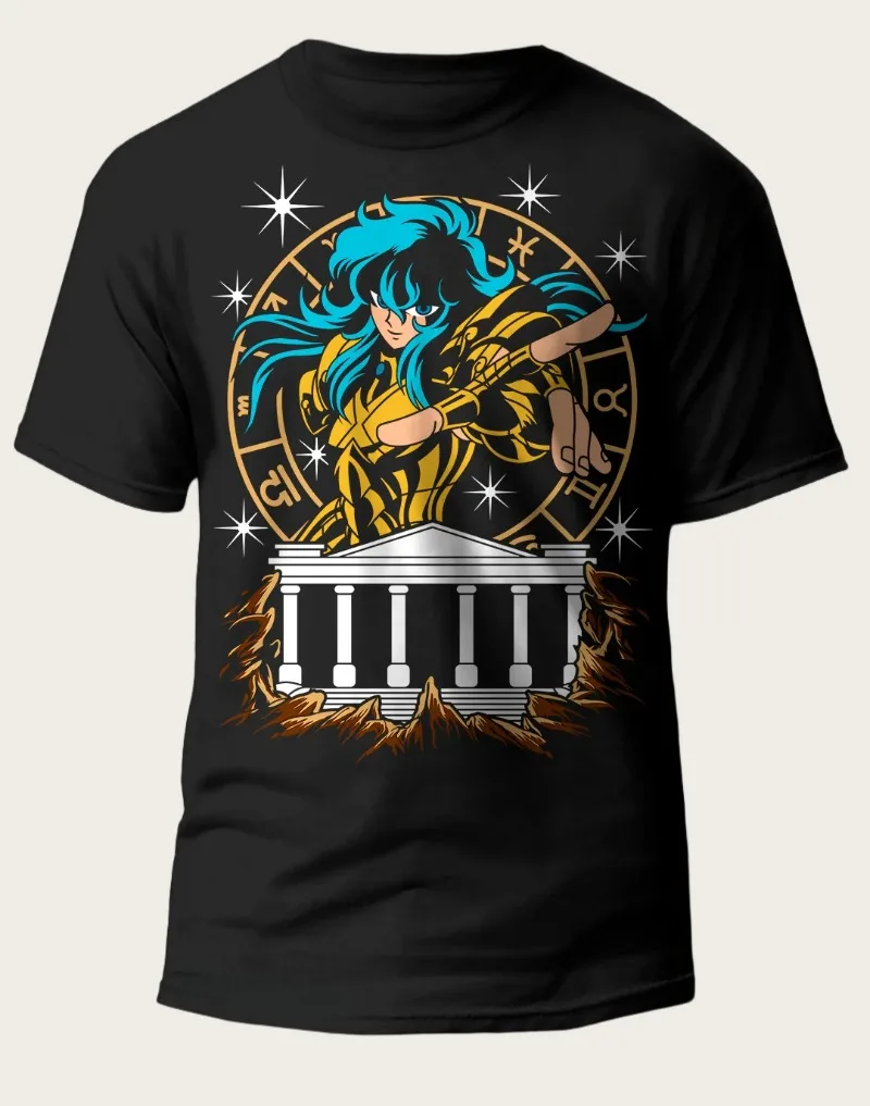 

Bandai Authorized Saint Seiya Aquarius Gold Saint Seiya Camo Classic Printed Black Loose Edition Strong Men's T-shirt Camisetas