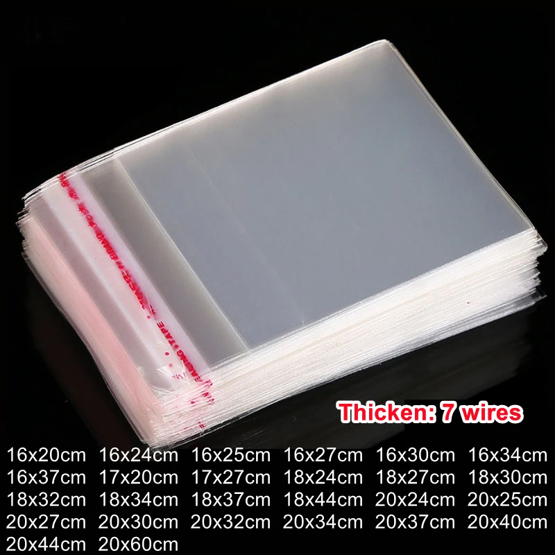 100Pcs Thicken OPP Bag Transparent Self Adhesive Bag Jewelry Cookies Boox Pacakging Supplies Travel Socks Towel Clothing Storage