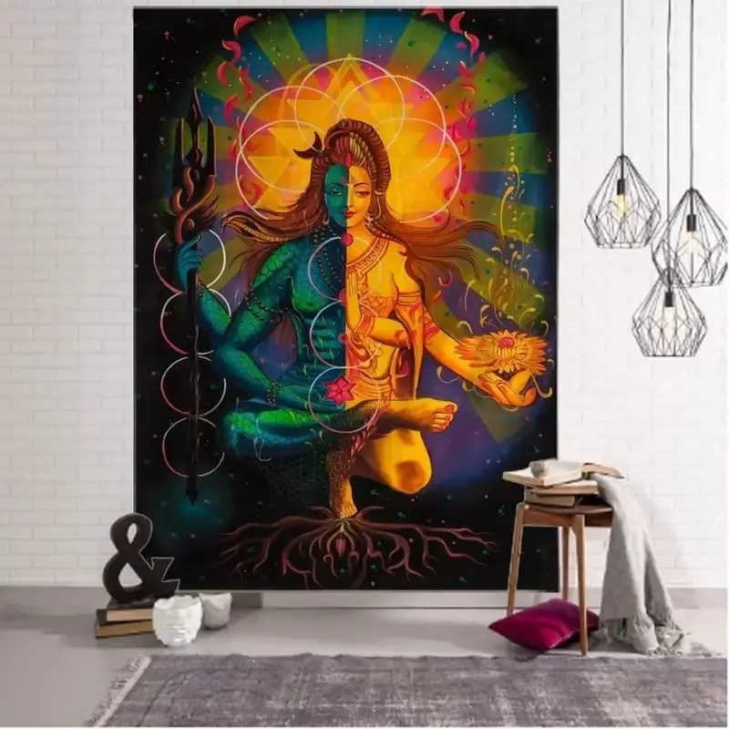 VIKAMA Acid Colorful Buddha Tapestry Succulent Third Eye Peacock Wall Art Acid Colorful Spiritual Art for Dorm Room Yoga Decor