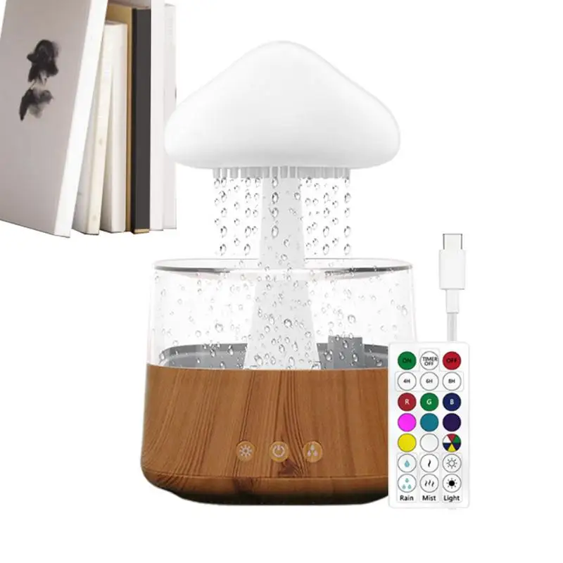 

Water Drop Aromatherapy Colorful Raining Cloud Night Light Remote Control Mushroom Rain Humidifier With Charging Cable Home