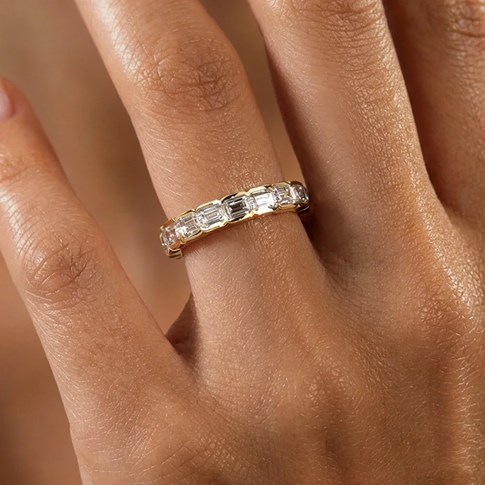 Emerald Cut Moissanite Eternity Band Ring - 925 Sterling Silver