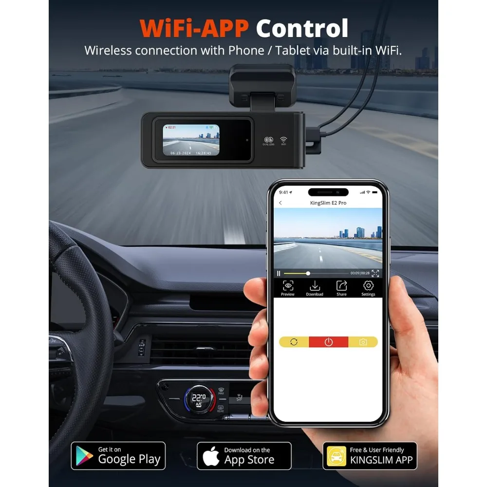 كاميرا داش لاسلكية أمامية وخلفية 2K، كاميرا واي فاي APP للسيارات مع شاشة 1.5 بوصة، كاميرا داش صغيرة أمامية وخلفية تدعم G-Sens #4