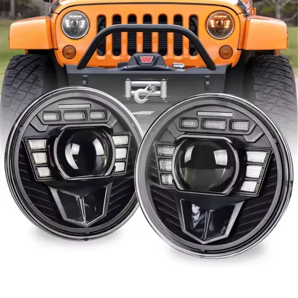 MOVOTOR 7 Inch Round Headlamp With High Low Beam DRL Turn Signal 7 Inch Headlight