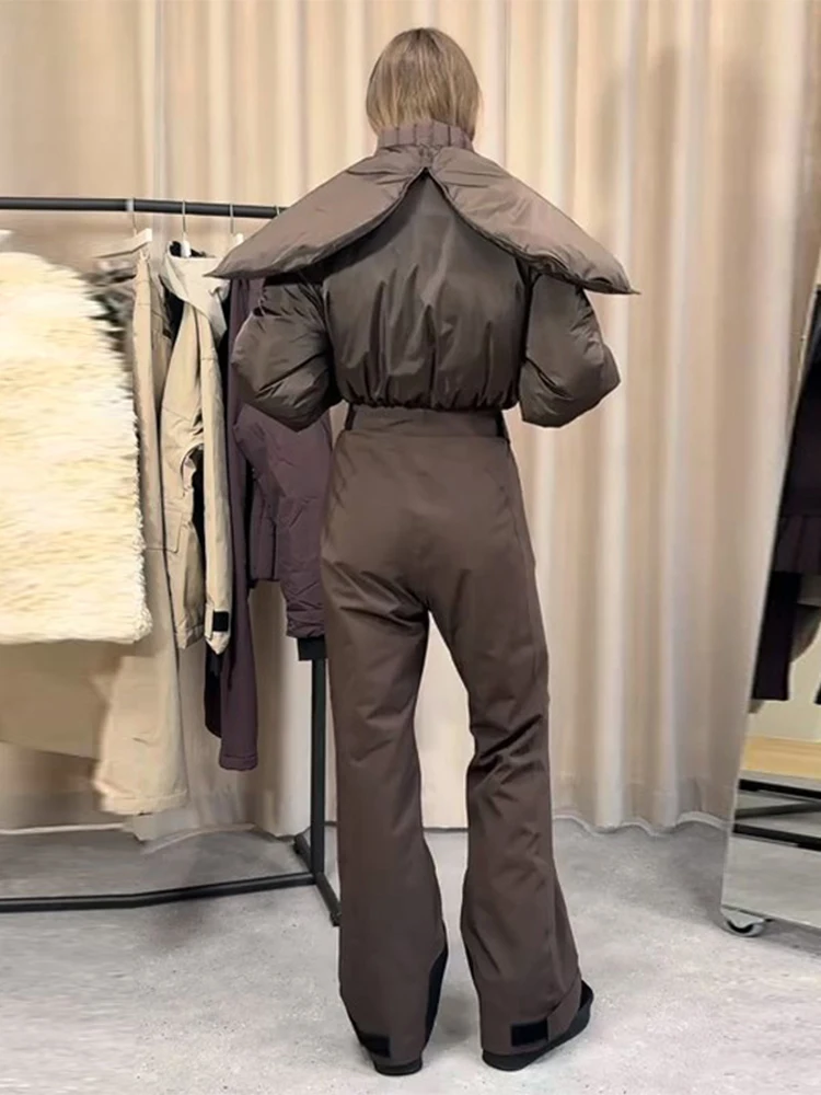 Solid Stand Collar Women's Jumpsuits Zipper Full Sleeve Loose Pockets Long Pants High Street Fashion Casual Rompers 2026 Winter