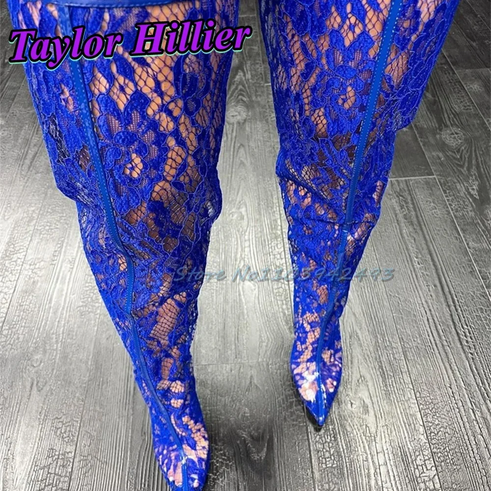 

Summer Air Mesh Heels Pointed Toe Lace Heeled Sandals Women Designer Shoes High Heel Shallow Long Boots Solid Sandalias De Mujer