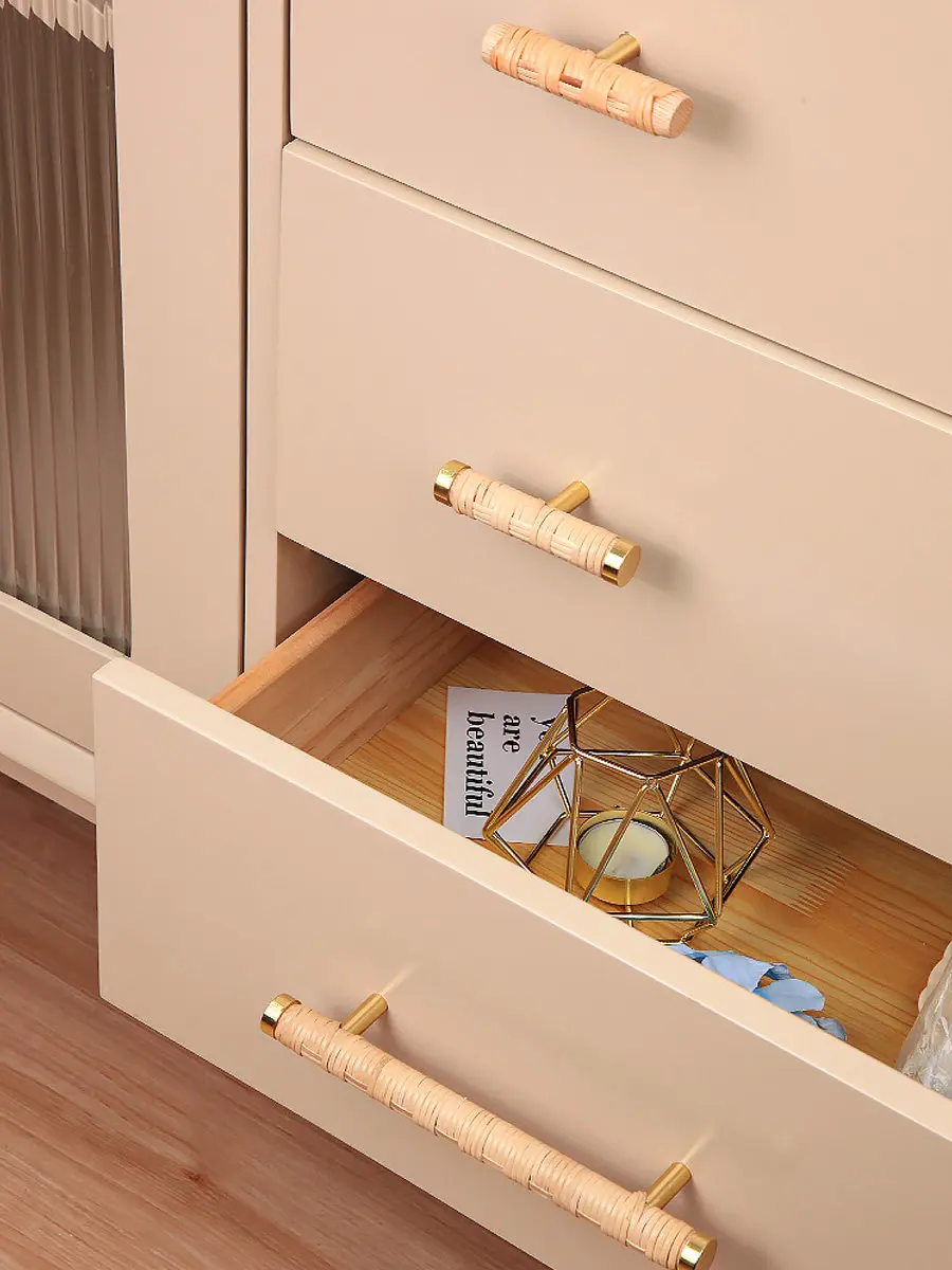 Rattan Weaving Creative T Shape Cabinet Handles Brass Modern Wardrobe Pulls Wooden Drawer Cupboard Door Knobs Furniture Hardware