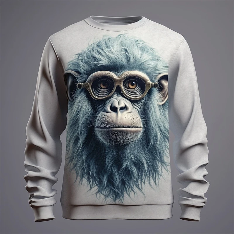 3D Printing Monkey Pattern Men's Clothes Crew Neck Loose Hoodies Trend Dazzling Cool Men's Clothing Top Breathable Men Clothing