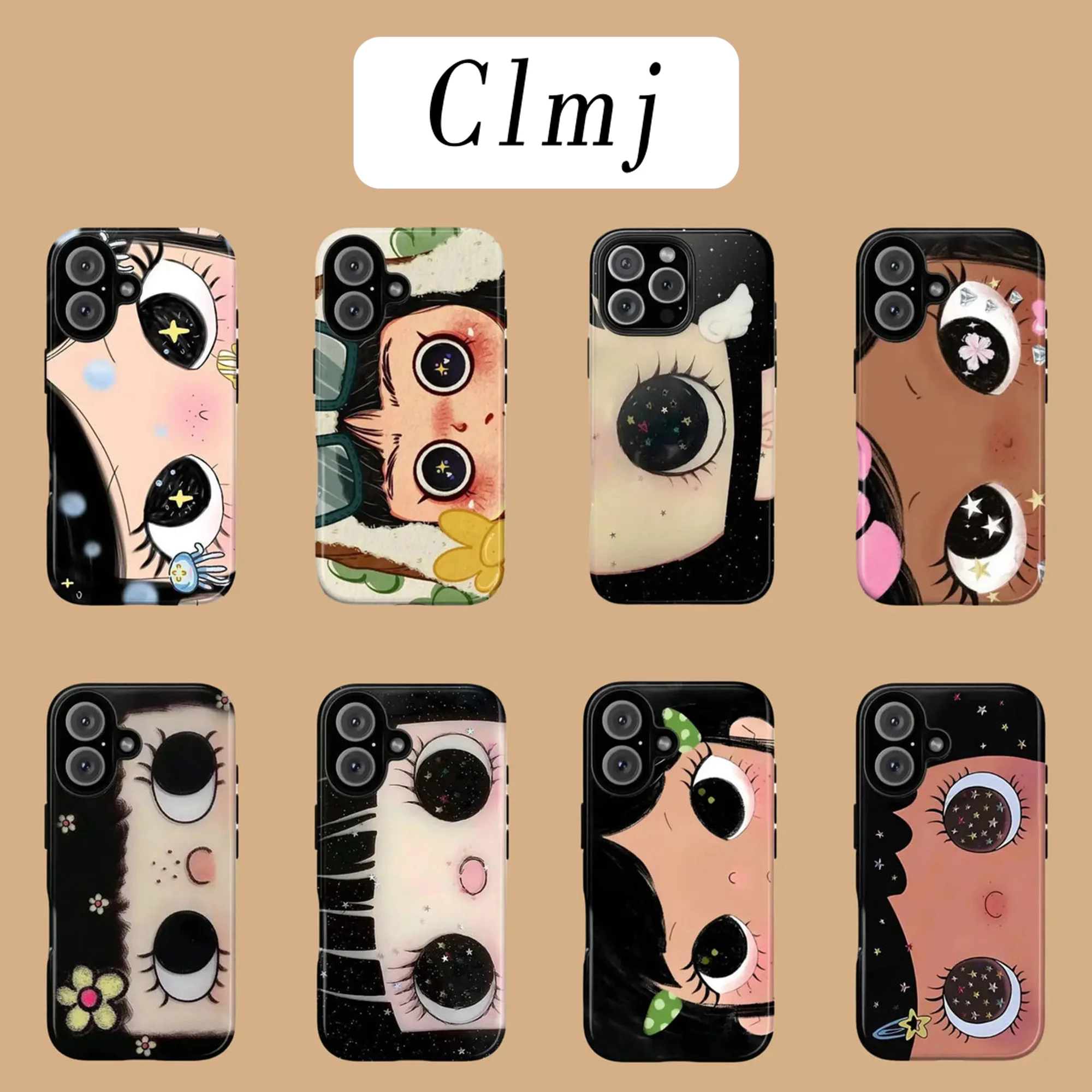 Clmj BIG EYES COMIC GIRL Handyhülle für iPhone 17 16e 16 15 14 13 12 11 X XS XR XSMAX Air Pro Max Plus Luxuriöse Doppelschicht-Schutzhülle