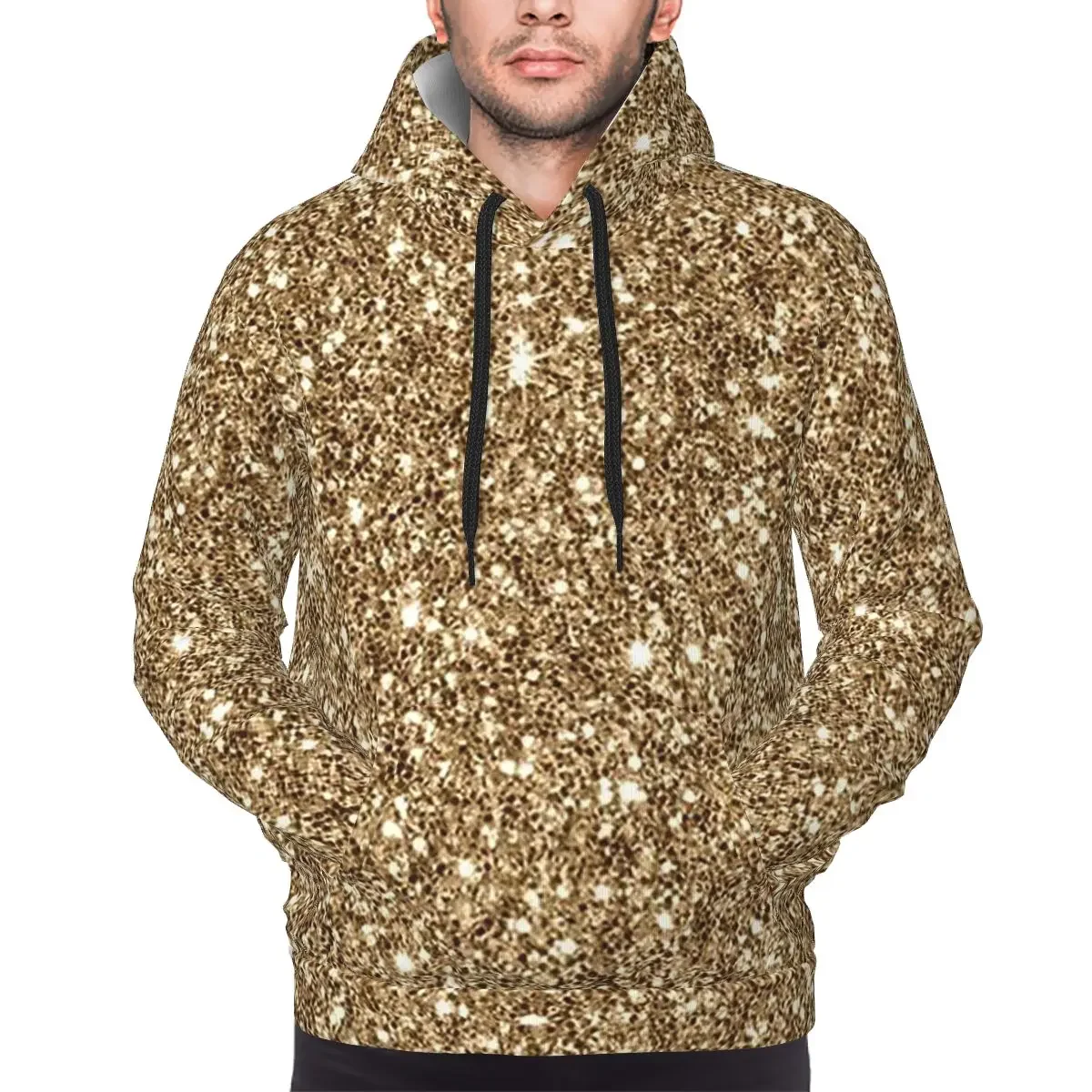 Sudadera con capucha con estampado de brillo dorado, jersey Harajuku, sudadera para hombre y mujer, Tops de manga larga para otoño e invierno
