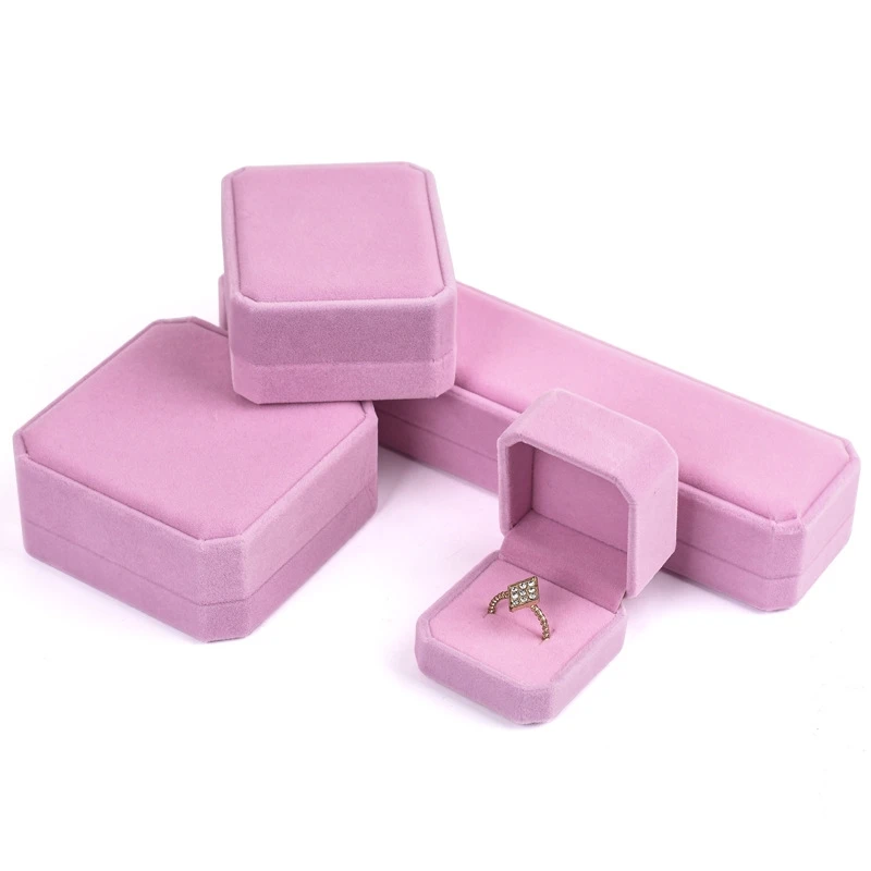 Pink Velvet Octagon Jewelry Box Necklaces Pendants Bracelets Box Rings Earrings Box Jewelry Storage Display Jewelry Package Case