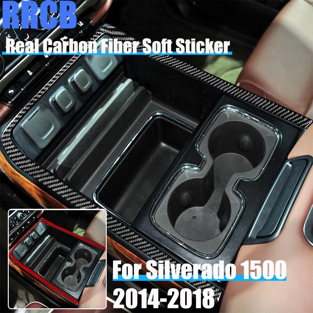

Carbon Fiber Car Accessories Cup Holder Storage Soft Cover Sticker For Chevrolet Silverado 1500 For GMC Sierra 1500 2014-2018