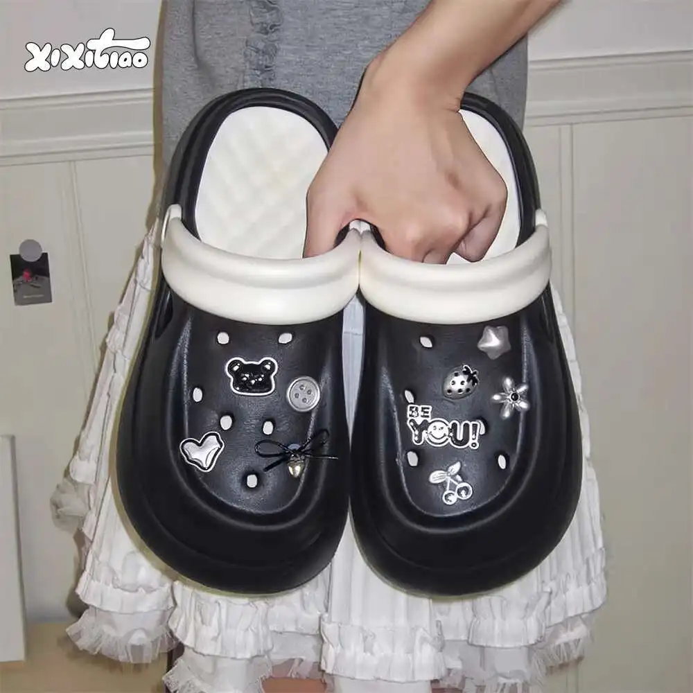 

EVA Material Thi Bot Mary Jane Slippers Women's Summer Outdoor Indoor Anti-slip Hole Hole Oes Simple Sle Luxury Hors