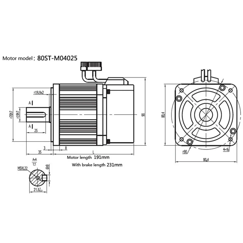 1KW 2500rpm najnowszy serwosilnik zestaw sterowników z hamulcem 80ST-M04025-BZ 4 Nm 220VAC dla szerokiej aplikacji z 2 lata gwarancji