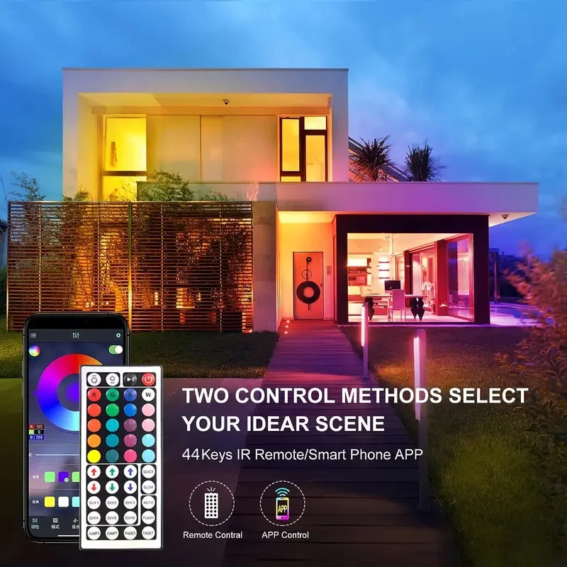 USB 2835 RGB LED Strip Bluetooth & Remote Control, 44 Modes Music Sync Millions Gradient Colors Dimmable Bedroom Festival Decor