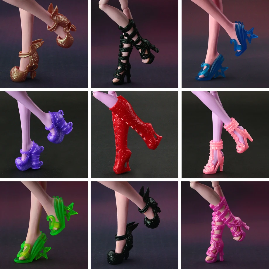 5 Pairs / Lot New Fashion Black Shoes for Monster High Doll High Quality Long Boots Multiple Doll Accessories Random Shipment