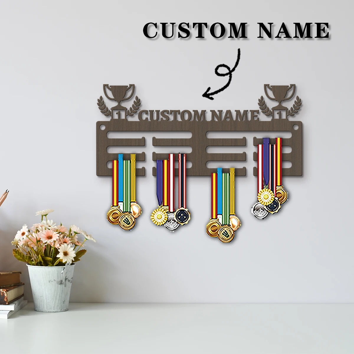 Soporte de Madera Personalizado para Medallas Deportivas, Exhibidor de Pared para Premios Deportivos, Decoración para el Hogar, Regalo de Cumpleaños
