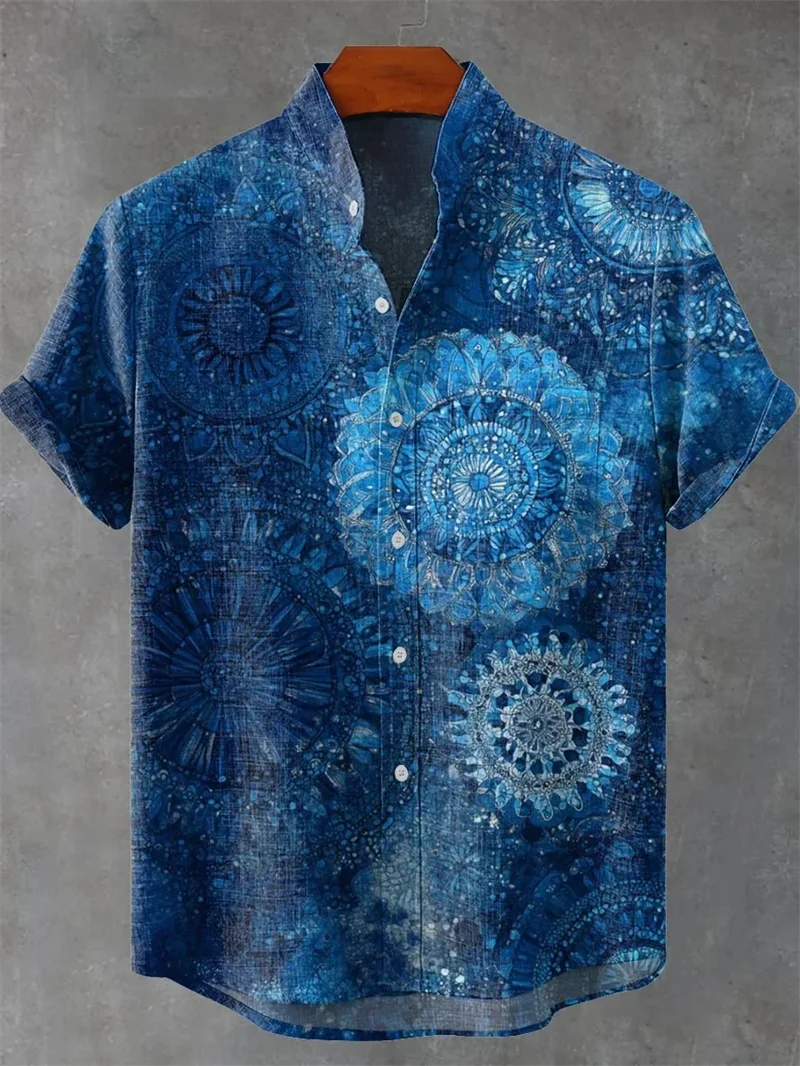 New men's 3D checkered printed retro animal pattern casual short sleeved shirt fashionable linen top clothing
