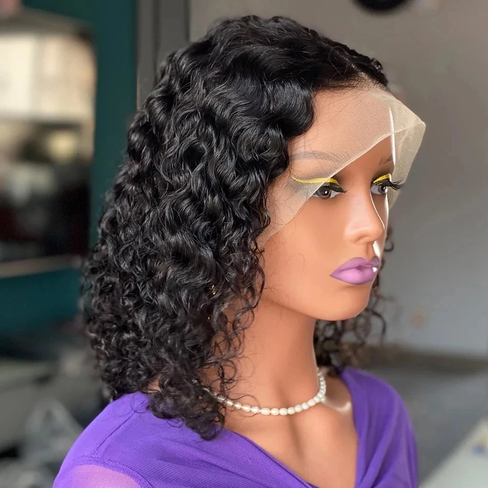 

Brazilian Curly Short Bob 13x4 Lace Frontal Wig 100% Human Hair Deep Wave 4x4 Transparent Lace Front Wigs 200% Density For Women