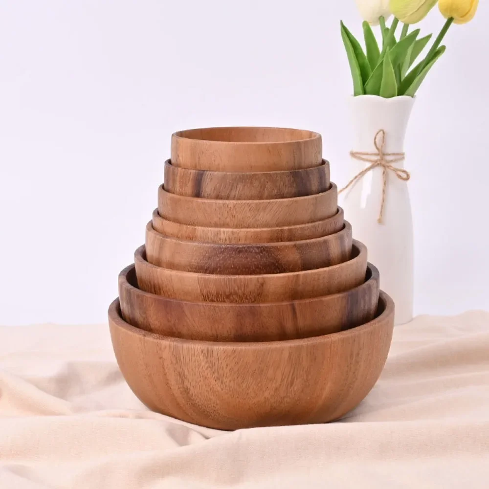 

Origin source whole wood digging acacia wooden bowl Japanese salad bowl anti-scalding soup bowl large favorably.