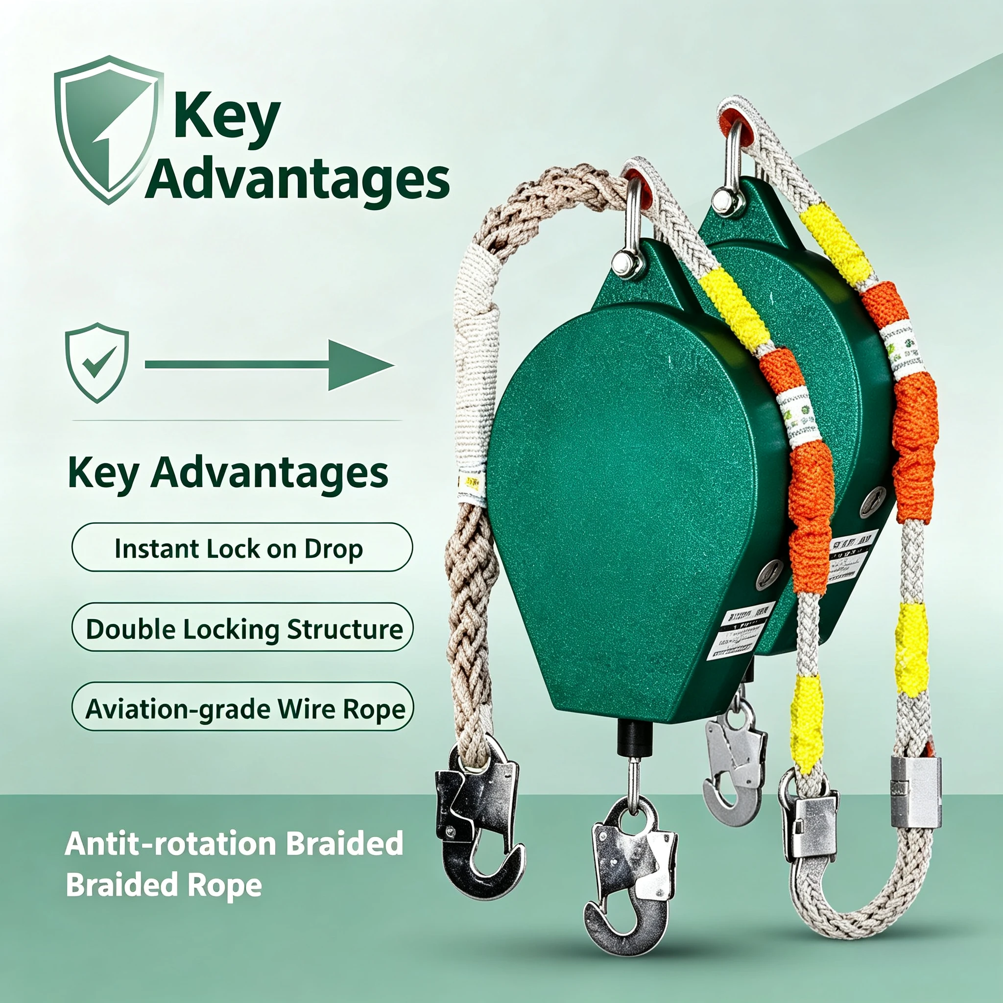 High Altitude Fall Arrester Self-locking Speed Limiter Safety Rope, 10/20/50m 3 Ton Anti-fall Lanyard for Tower Crane Elevator