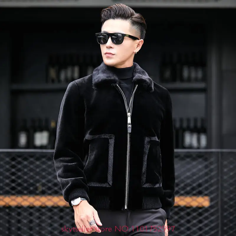 

Men 2022 Autumn Winter New Fashion Genuine Mink Fur Jackets Male Short Slim Fit Warm Outerwear Lapel Sheep Shearing Coats N38