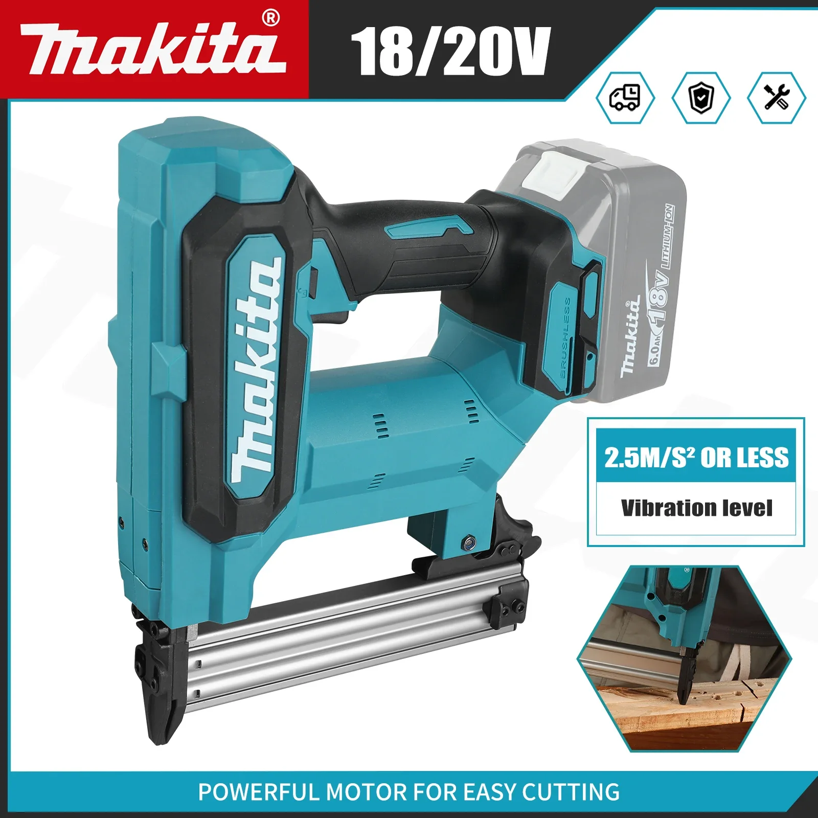 Makita 100-Nail Capacity,Cordless, Ideal for Flooring, Shelving & DIY Wood Projects 18V Lithium-Ion Nail Gun, 6.0Ah Battery Tool