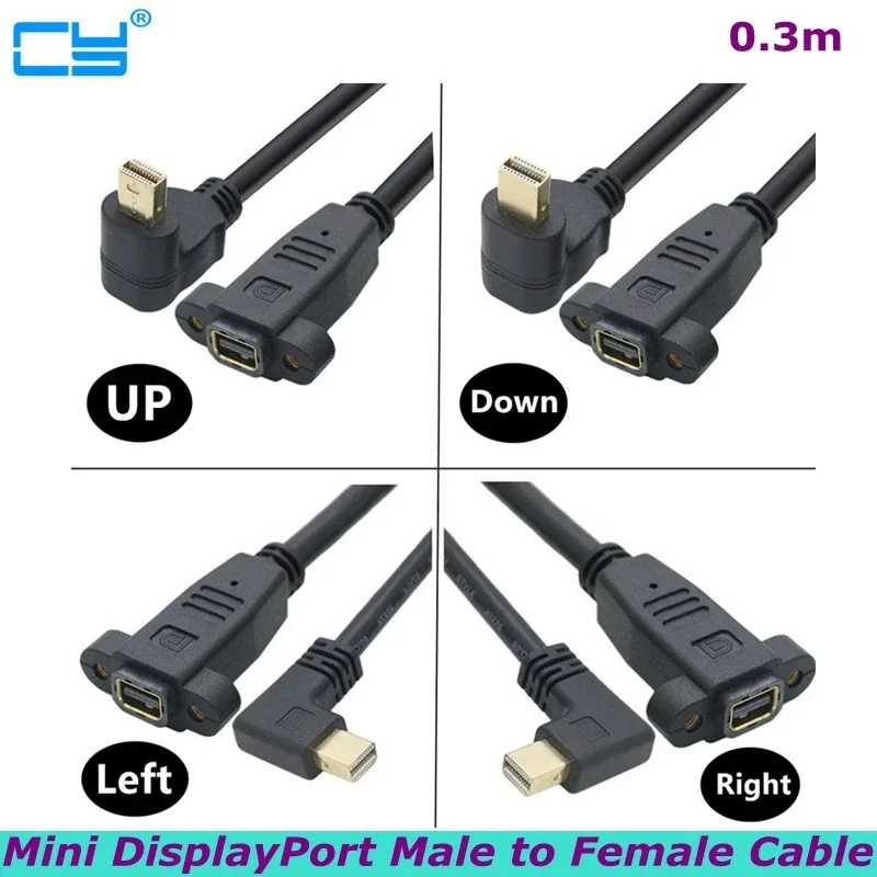 With Panel Mounting Screw Holes Mini DisplayPort Male To Female 90 Degree Up & Down & Left & Right Angled DP Extension Cable