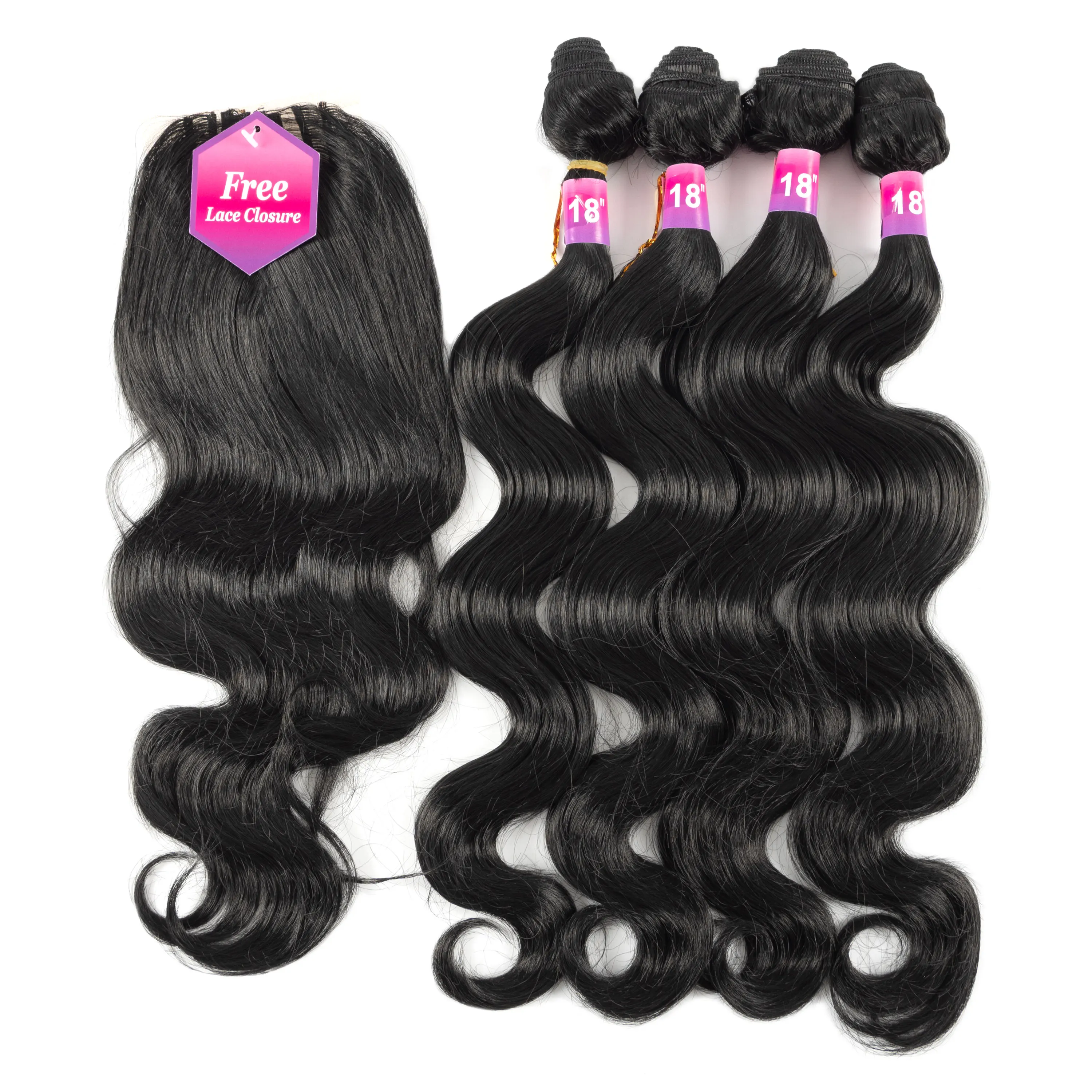 

Оптовая продажа: потрясающие синтетические волосы для наращивания (Body Wave), 18 дюймов, 4 шт. и заколки-застежки, для африканского рынка.