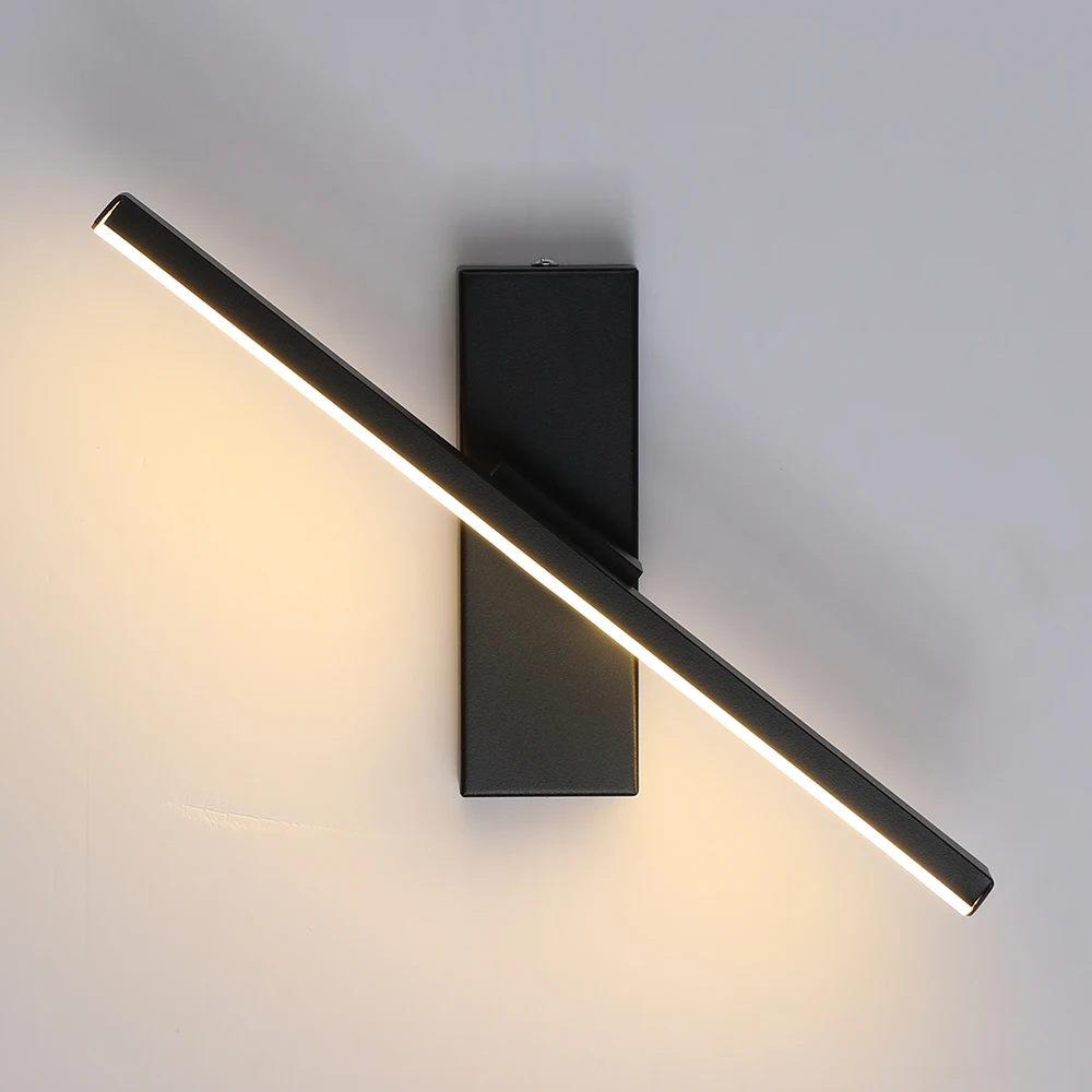 Lampada da parete led applique nera luce calda rotante