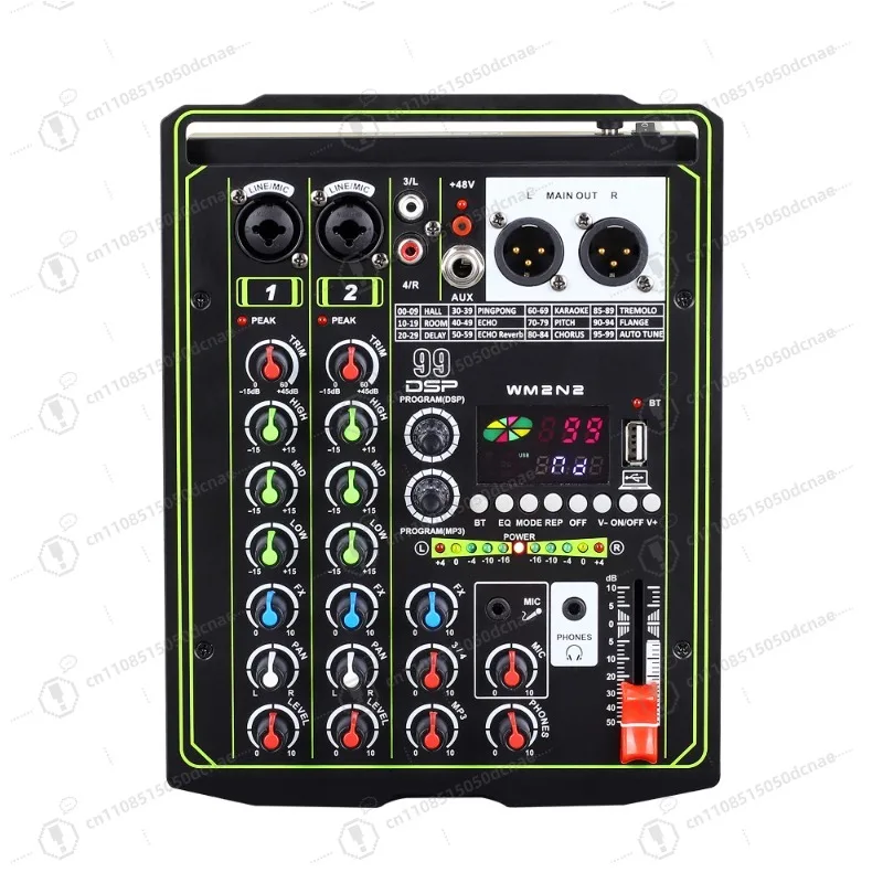 4 Channel Portable DJ Mixer USB Audio Interface 48V Phantom Power with 99 DSP Effects