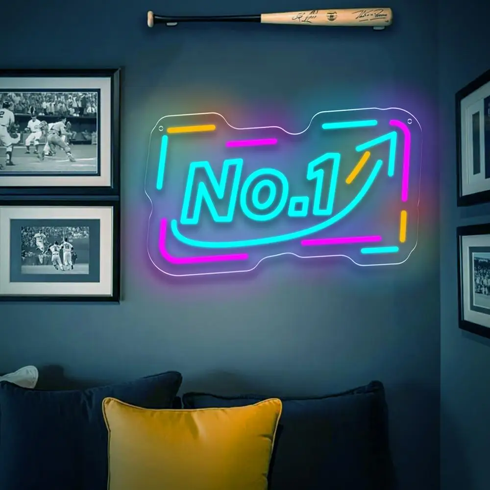 NO.1 Neon Sign Up Arrow LED Neon Light USB Powered Dimmable for Study Gaming Room Party Wall Decor Motivational Gift for Winners