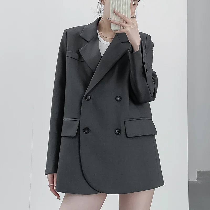 

2024 spring women casual blazer double-breasted long sleeve loose suit jacket fashion outwear