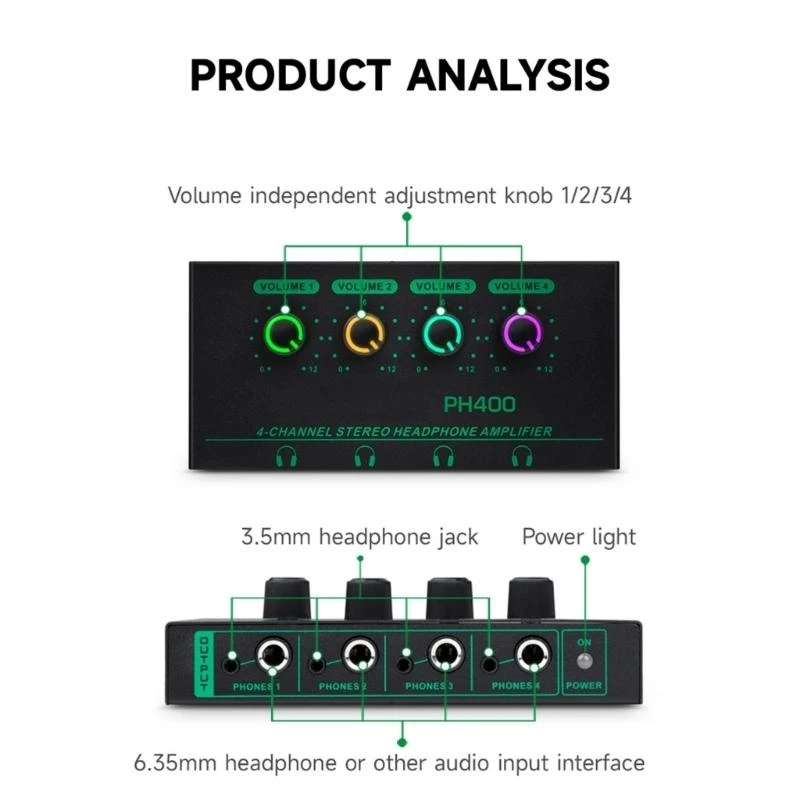 12PC 4CHANNENS 실시간 성능, 녹음 스튜디오를위한 스테레오 헤드폰 앰프