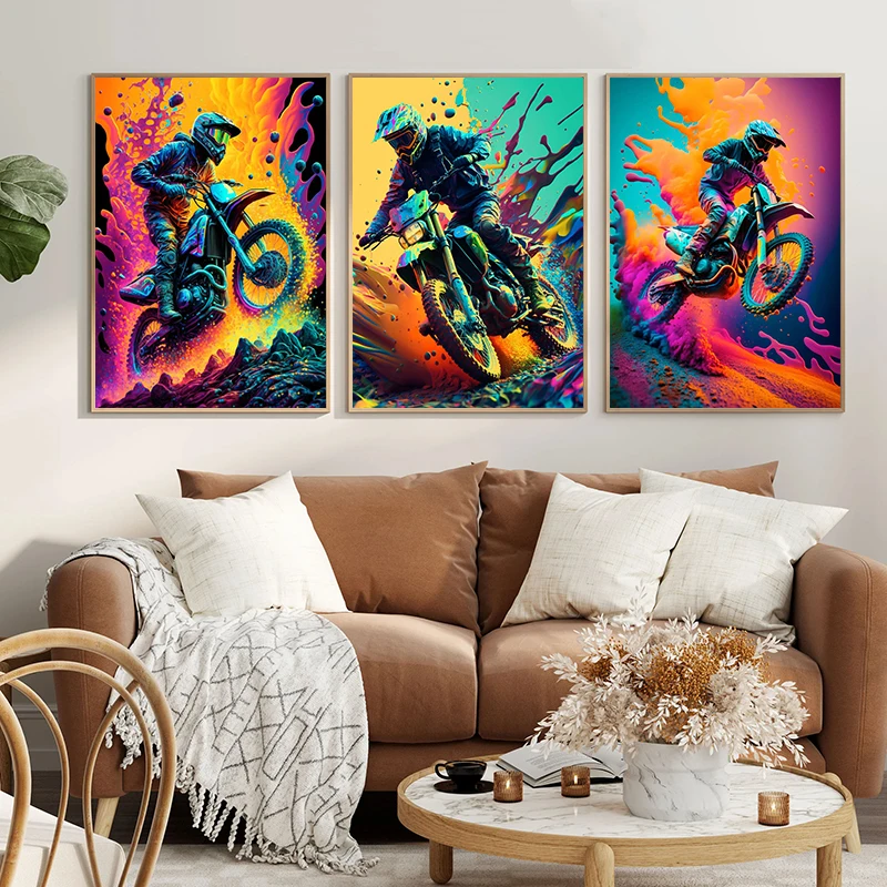 Dirt Bike Ride Sport Poster Prints Cool Motocross Colorful Motorcycle Canvas Painting Wall Art Boys Room Home Decor Rider Gift