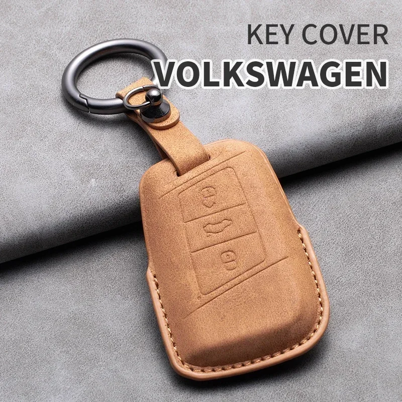 Leather Car Key Case Cover Shell For Vw Santana Volkswagen Polo Bora Tiguan Passat B5 B6 B7 B8 Golf 4 5 6 MK6 Jetta Lavida Skoda