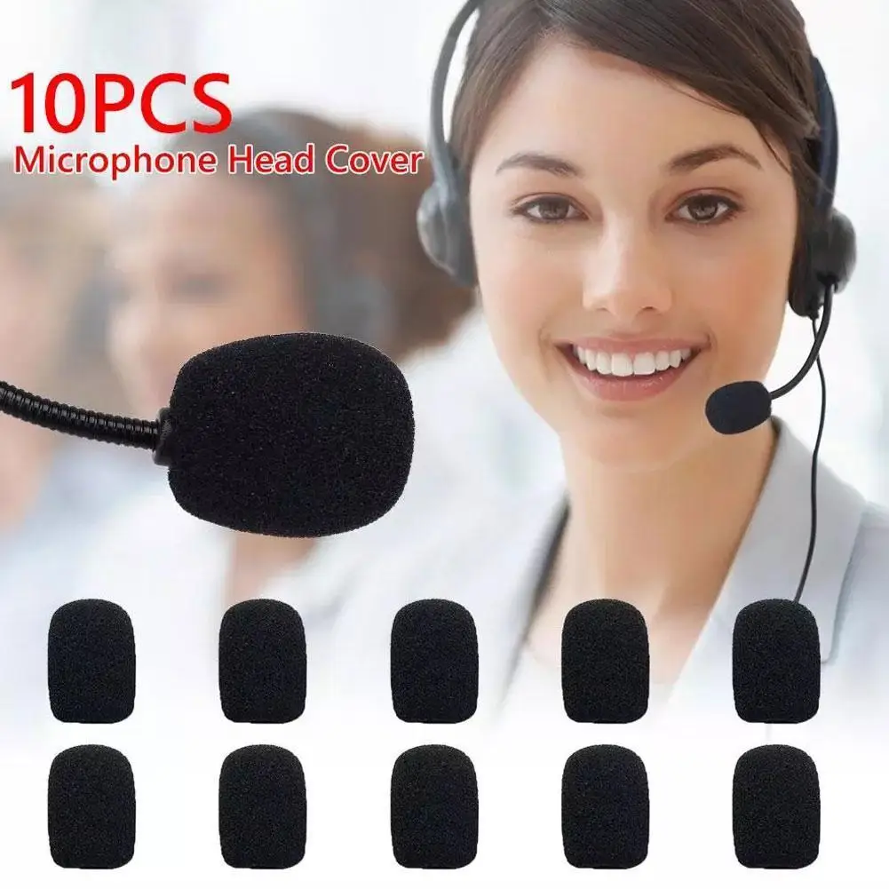 10Pcs Black Mic Protector Replacement Headset Foam Covers Windscreen Windshield Sponge Covers Microphone Cover for Meeting Mic