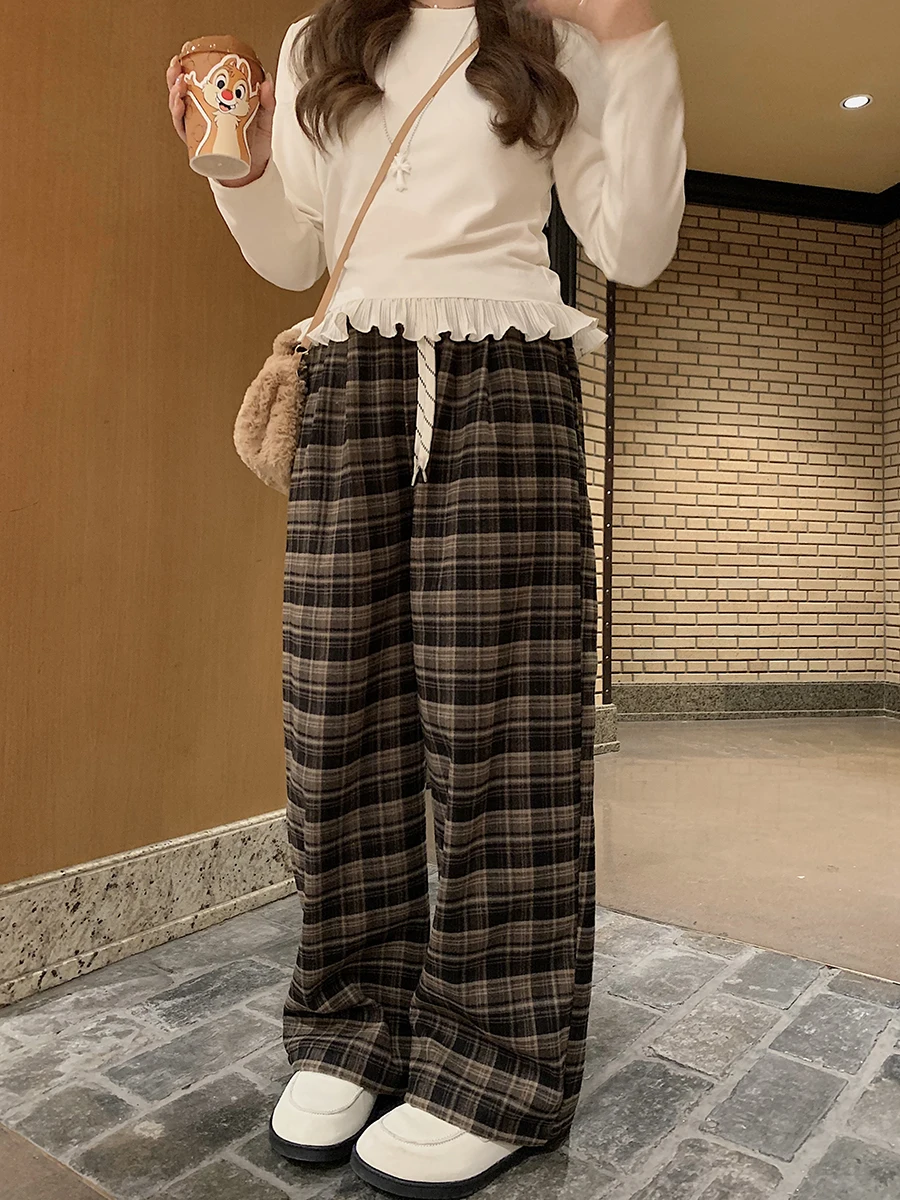 

Женские брюки в клетку Herwear, утепленные флисом, плотные, уличный стиль, большие размеры, длинные, повседневные, прямого кроя