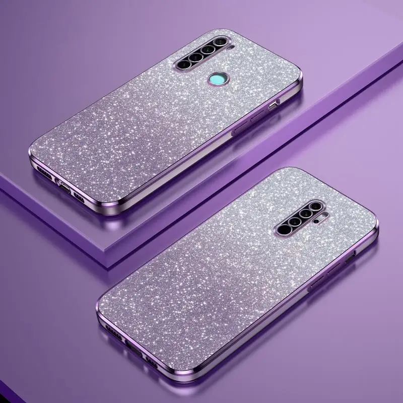 Luxury Glitter Gradient Plating Case For Xiaomi Redmi Note 8 pro 2021 Women Soft Silicone Protect Back Cover On note8 8pro Funda