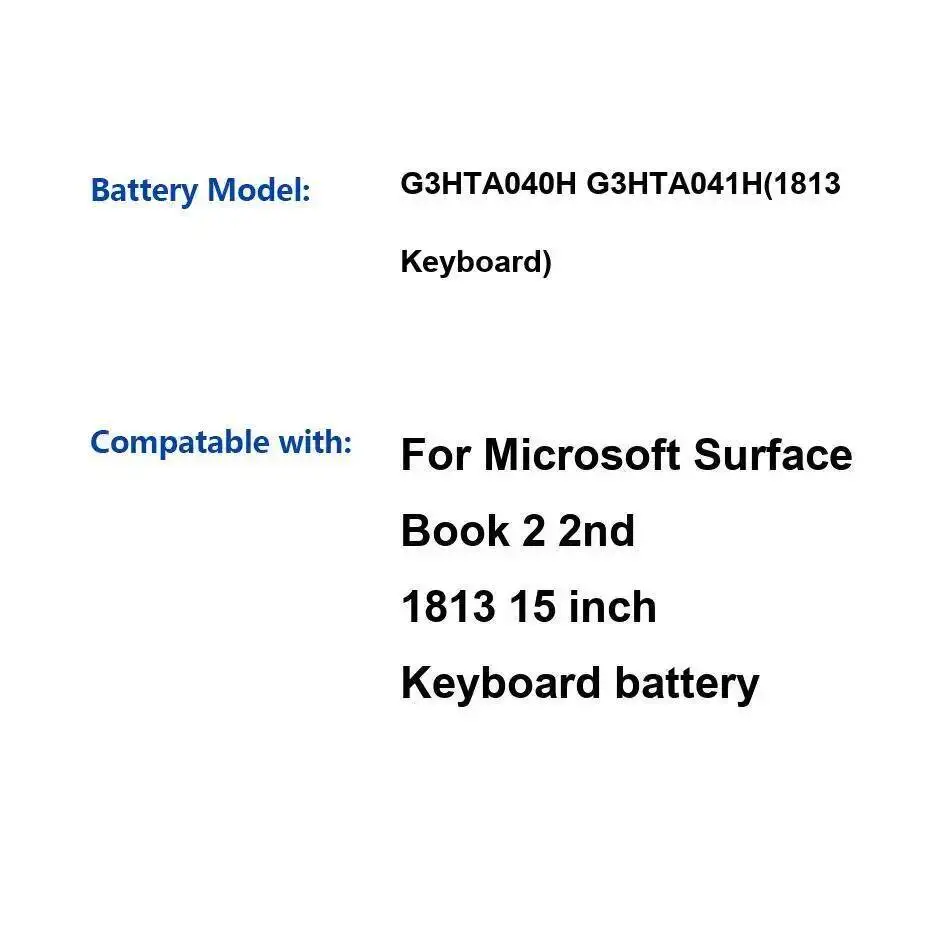 

For Microsoft Surface Book 2 2Nd 1813 15 Inch Keyboard G3HTA040H G3HTA041H Reliable Power Supply Tablet Battery 3070Mah