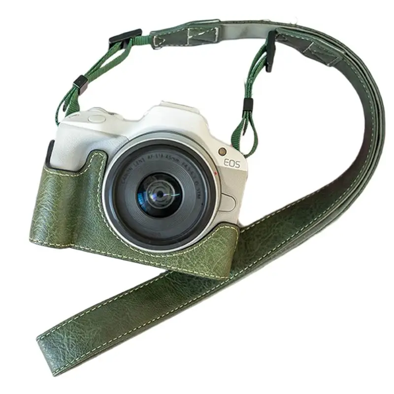For Canon R50/100 Camera Bag Protective Case With Shoulder Strap Lychee Pattern Pu Material R50/100 Miniature DSLR RP Base Green