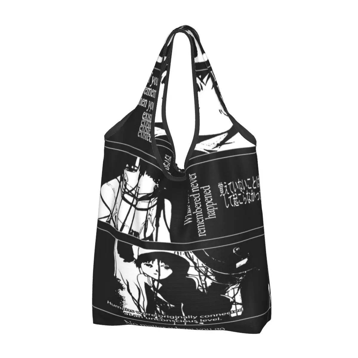 Serial Experiments Lain Portable Tote Shopping Bags Foldable Shopper Bag Groceries Handbag Shoulder Bag