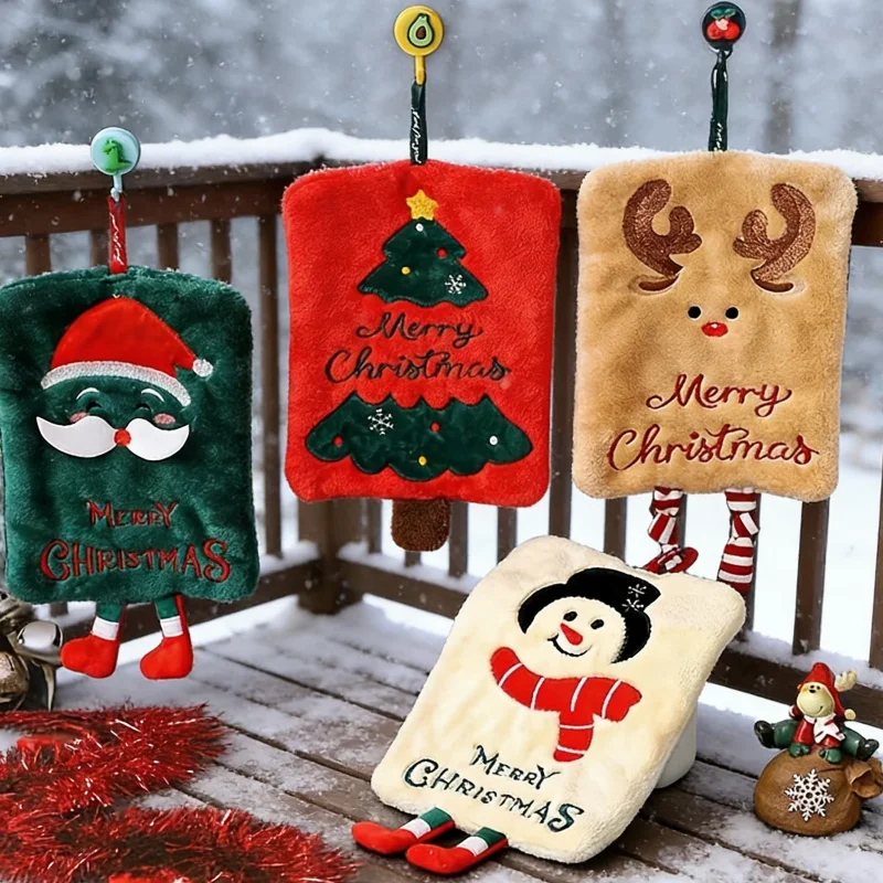2/4 Pack Square Handkerchiefs, Soft and Comfortable, Cute Cartoon Design, Hanging Style, Absorbent, Quick-Drying, Three-Layer Thick Coral Fleece Kitchen Towel, Household Essential Practical Handkerchief