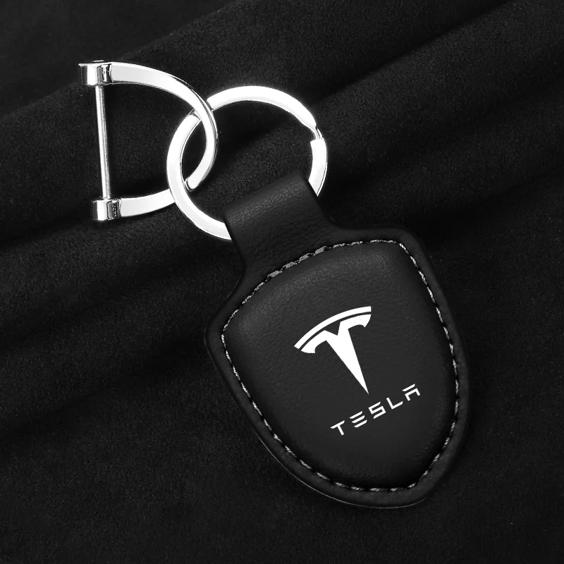3D Metal Car Keychain Ring Vintage Leather Keyring Accessories for Tesla Model 3 Y S X 2021 Roadster Cybertruck Juguete Space X