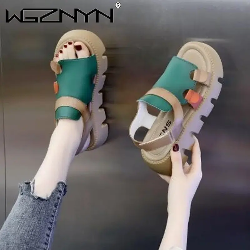 2023 Fashion Designer Chunky Platform Sandals Women Summer Wedges Heel Shoe Ladies Genuine Leather Jagged Soled Open Toe Sandals